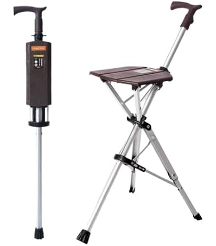 Amazon.co.jp: 多機能ワンボタン開閉式杖チェア 、2 in 1 折りたたみ杖